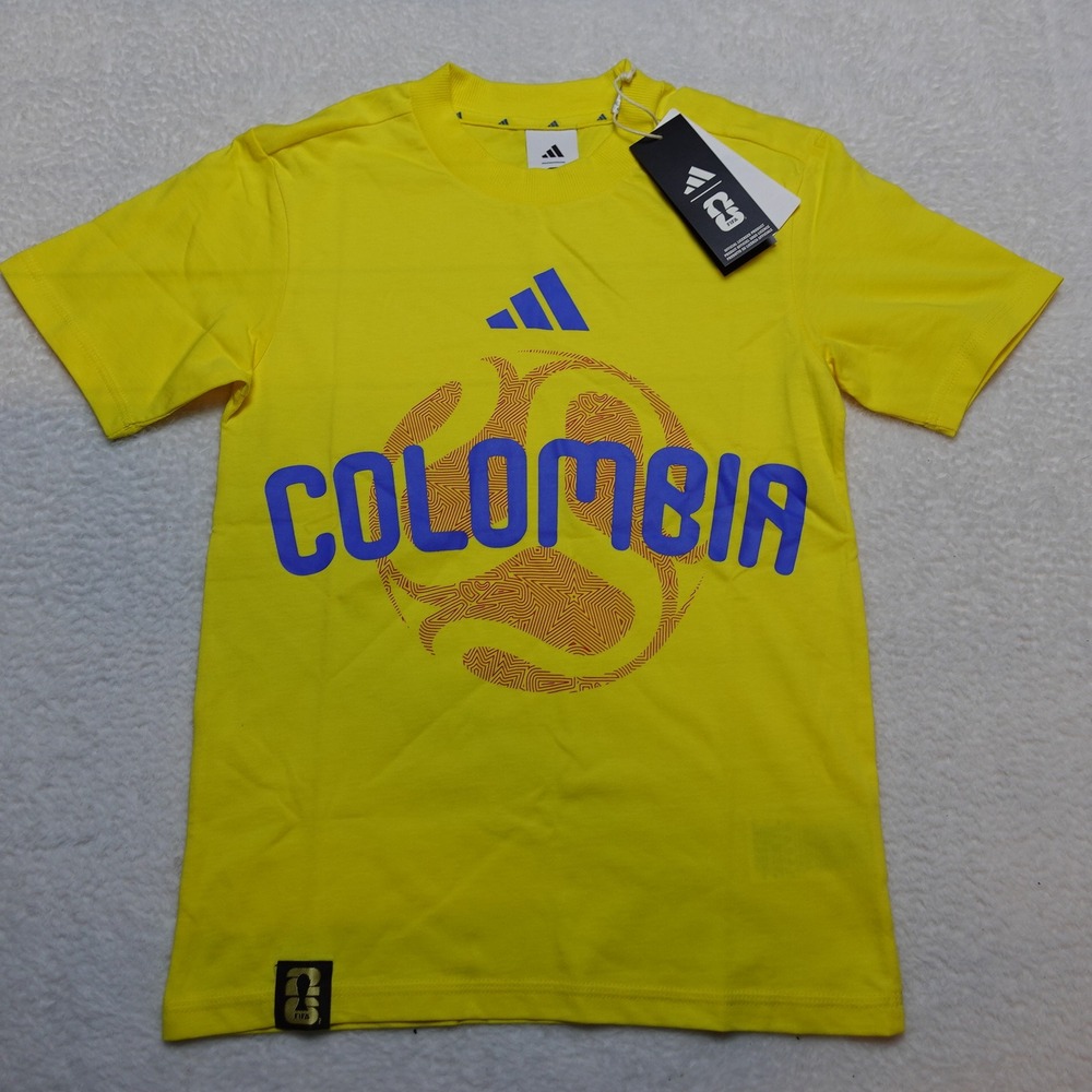 Adidas Colombia Soccer T-Shirt Kids Small Yellow Graphic Tee JZ8879 NWT